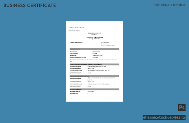 USA Georgia Wiedereinsetzungsbescheinigung (Word und PDF), Version 2 – Beispielvorschau